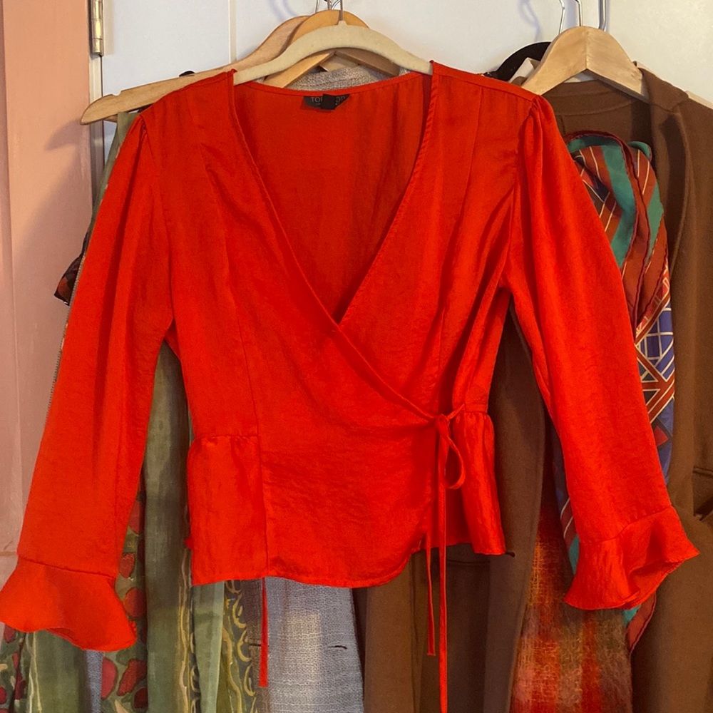 Topshop Wrap Satin Top